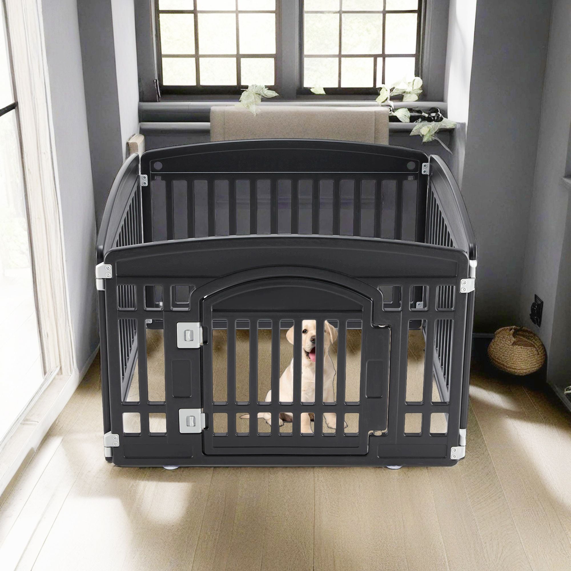 Pefilos Dog Playpen, 4-Panel 24" Pet Playpen, Puppy Playpen, Indoor/Outdoor Dog Pen, Foldable Pet Exercise Pen, Black