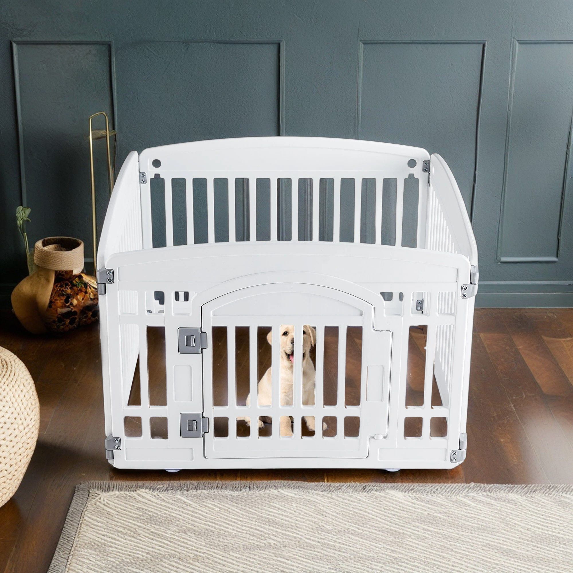 Pefilos Dog Playpen, 4-Panel 24" Pet Playpen, Puppy Playpen, Indoor/Outdoor Dog Pen, Foldable Pet Exercise Pen, White