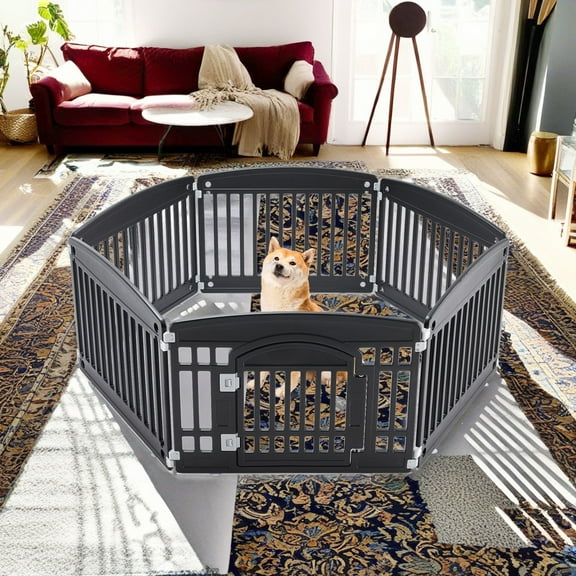 Pefilos Dog Playpen, 6-Panel 24" Pet Playpen, Puppy Playpen, Indoor/Outdoor Dog Pen, Foldable Pet Exercise Pen, Black