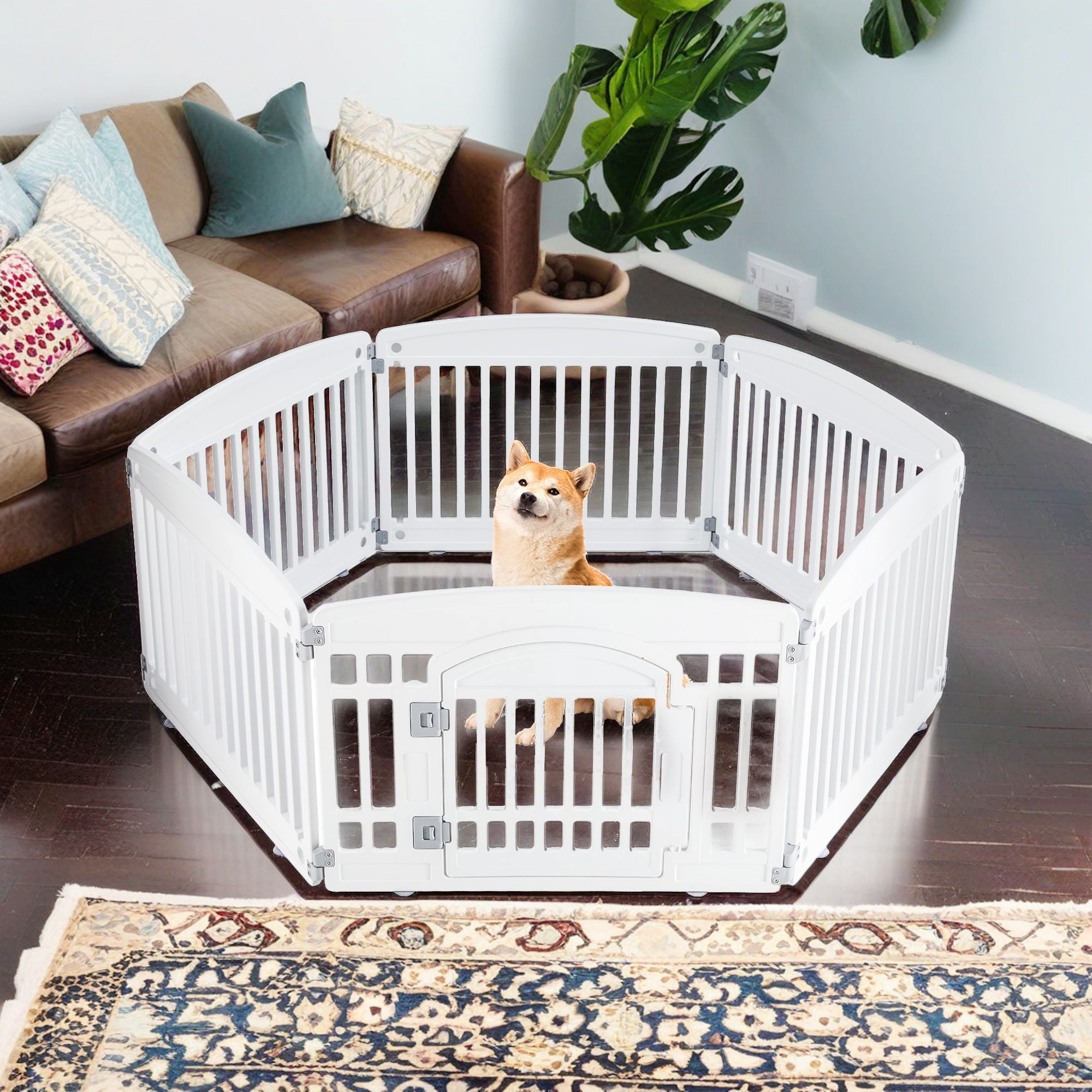 Pefilos Dog Playpen, 6-Panel 24" Pet Playpen, Puppy Playpen, Indoor/Outdoor Dog Pen, Foldable Pet Exercise Pen, White