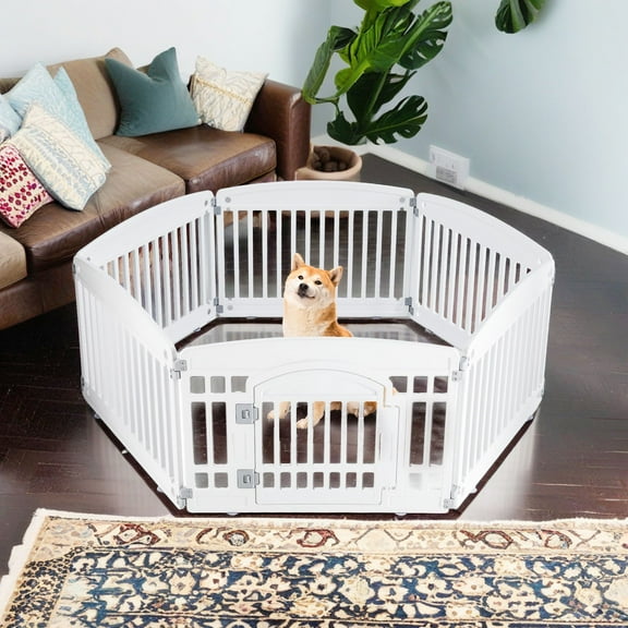Pefilos Dog Playpen, 6-Panel 24" Pet Playpen, Puppy Playpen, Indoor/Outdoor Dog Pen, Foldable Pet Exercise Pen, White