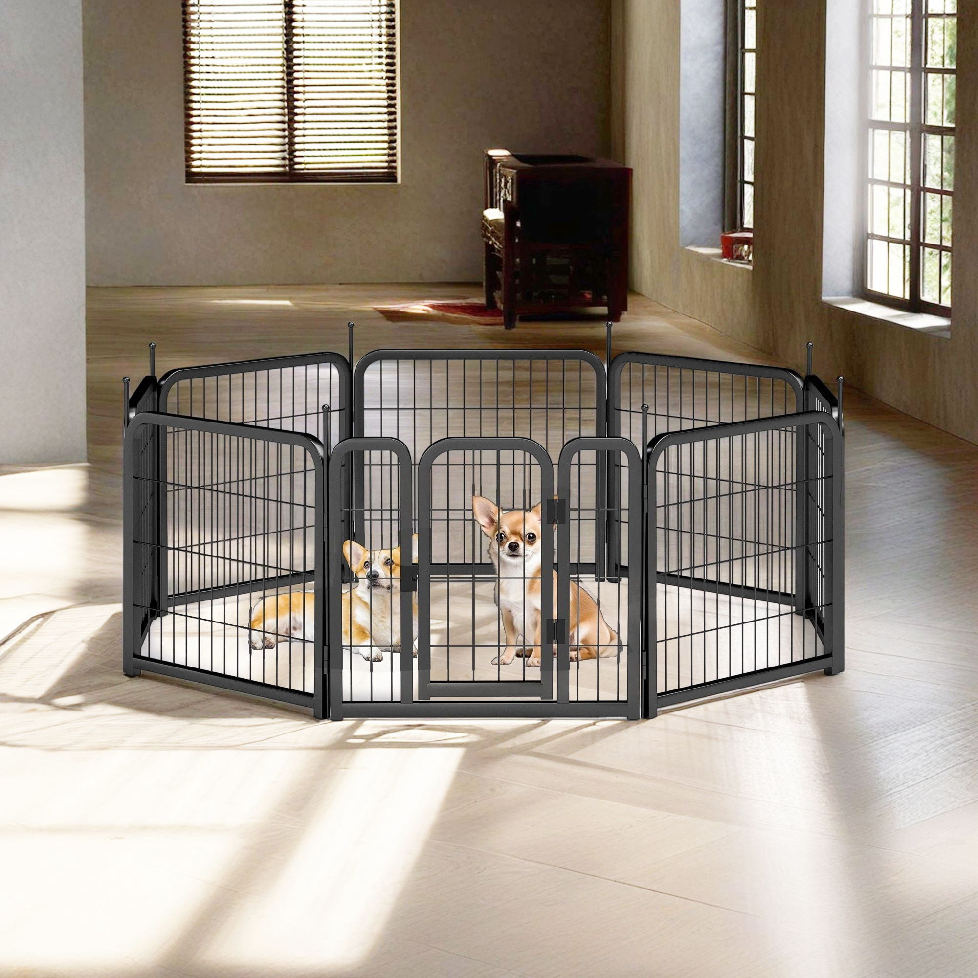 Pefilos Dog Playpen 8 Panels 24" Height Heavy Duty Dog Fence Puppy Pen for Large Medium Small Dogs Indoor Outdoor Foldable Pet Exercise Pen, Black