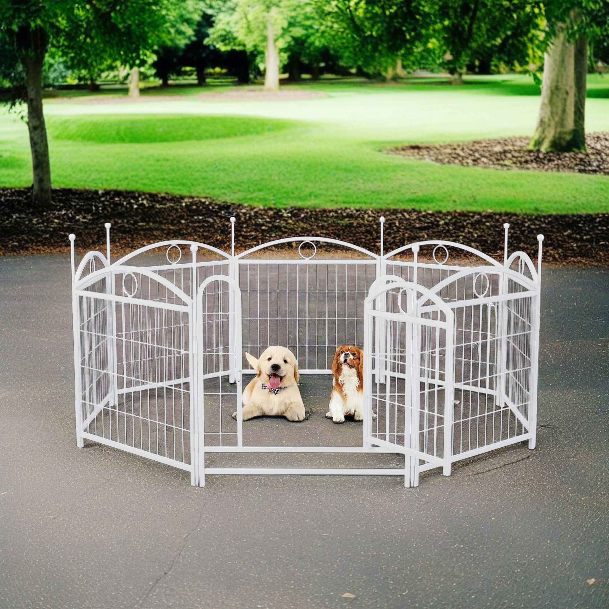 Pefilos Dog Playpen for Indoor, Yard, RV Camping, 24" 8 Panels Dog Fence for Puppy and Small Dogs, Outdoor Foldable Pet Exercise Pen with Doors, White