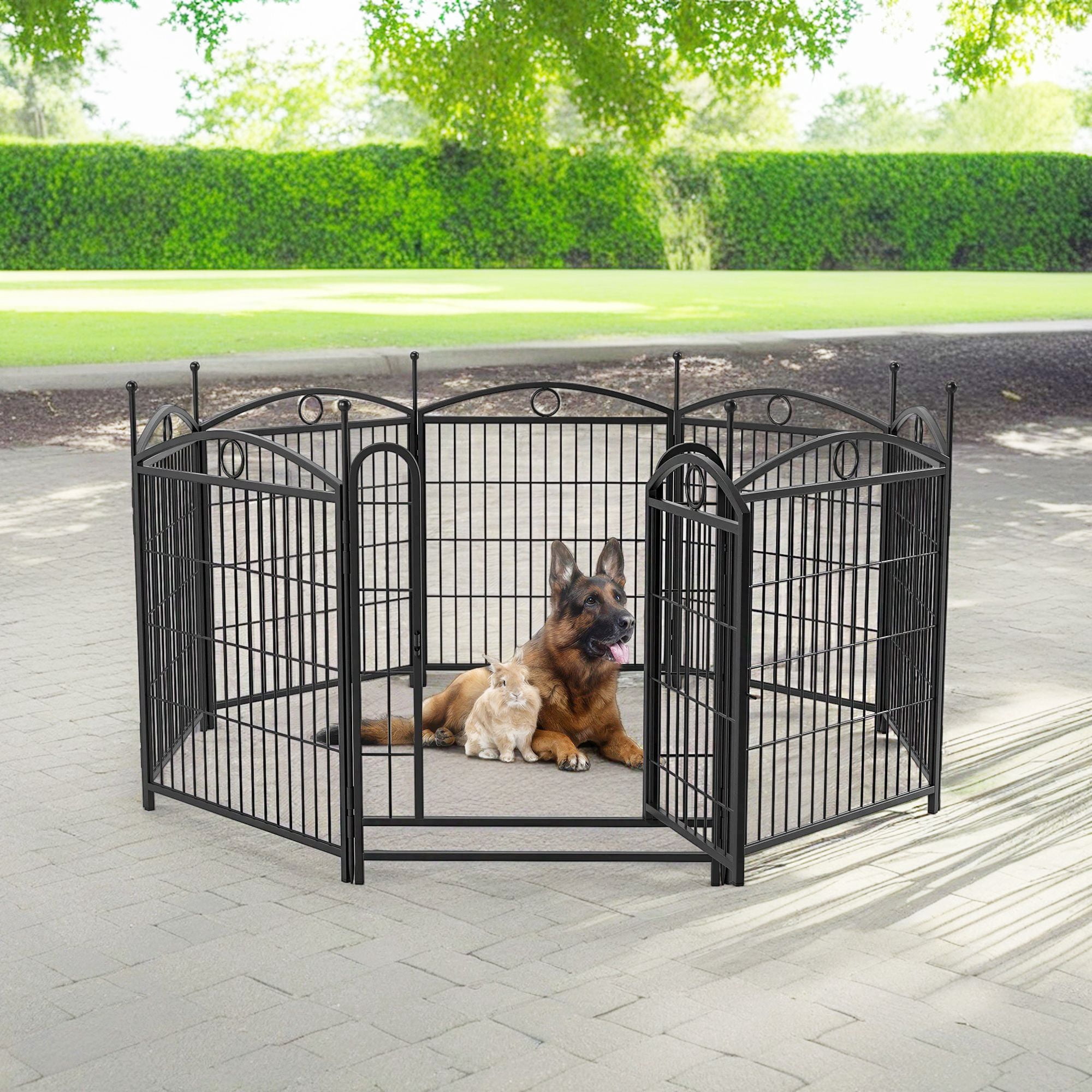 Pefilos Dog Playpen for Indoor, Yard, RV Camping, 32" 8 Panels Dog Fence for Puppy and Small Dogs, Outdoor Foldable Pet Exercise Pen with Doors, Black