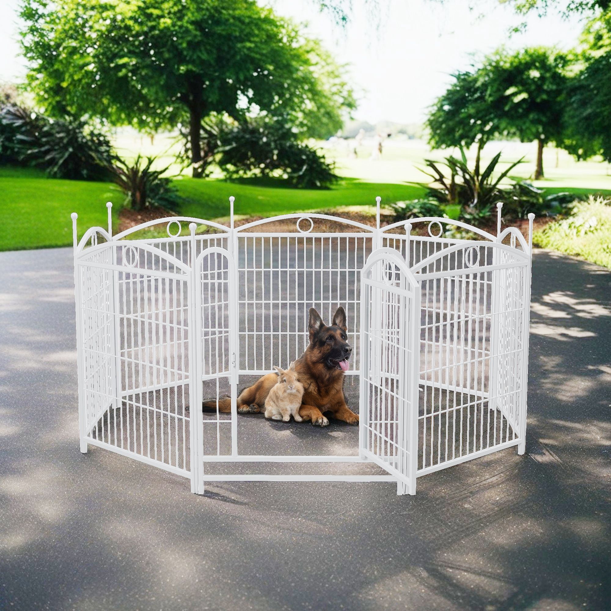 Pefilos Dog Playpen for Indoor, Yard, RV Camping, 32" 8 Panels Dog Fence for Puppy and Small Dogs, Outdoor Foldable Pet Exercise Pen with Doors, White