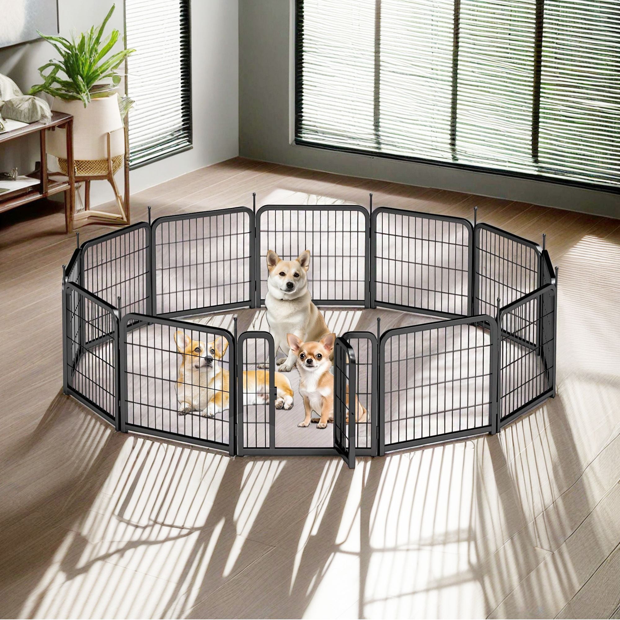 Pefilos Dog Playpen Outdoor, 12 Panel Dog Fence 24" Pet Pen for Puppy, Indoor Pet Exercise Pen for RV Camping Garden Yard, Black