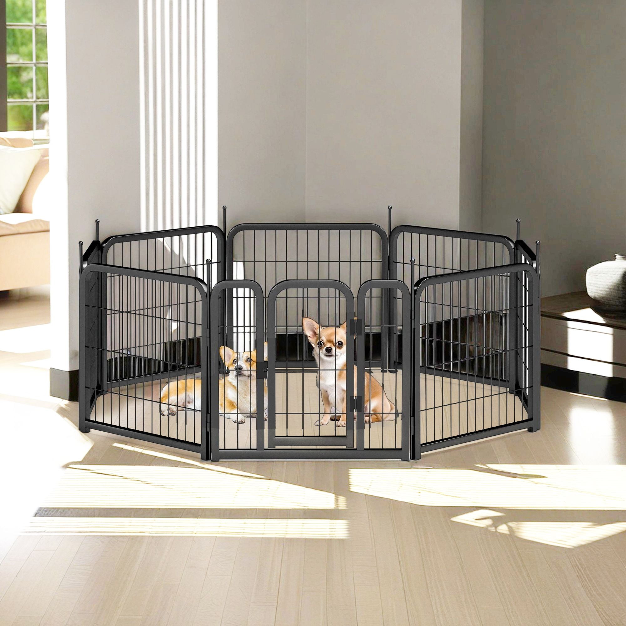 Pefilos Dog Playpen Outdoor, 8 Panel Dog Fence 31" Pet Pen for Puppy, Indoor Pet Exercise Pen for RV Camping Garden Yard, Black