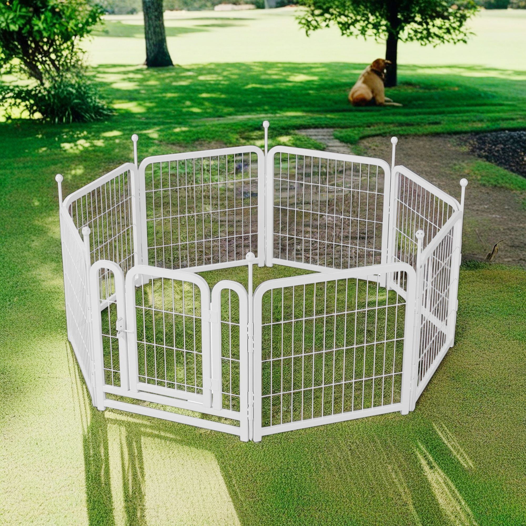 Pefilos Dog Playpen for Indoor, Yard, RV Camping, 24" 8 Panels Dog Fence for Puppy and Small Dogs, Outdoor Foldable Pet Exercise Pen, White