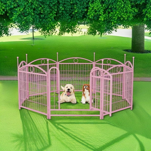 Pefilos Dog Playpen for Indoor, Yard, RV Camping, 24" 8 Panels Dog Fence for Puppy and Small Dogs, Outdoor Foldable Pet Exercise Pen with Doors, Pink