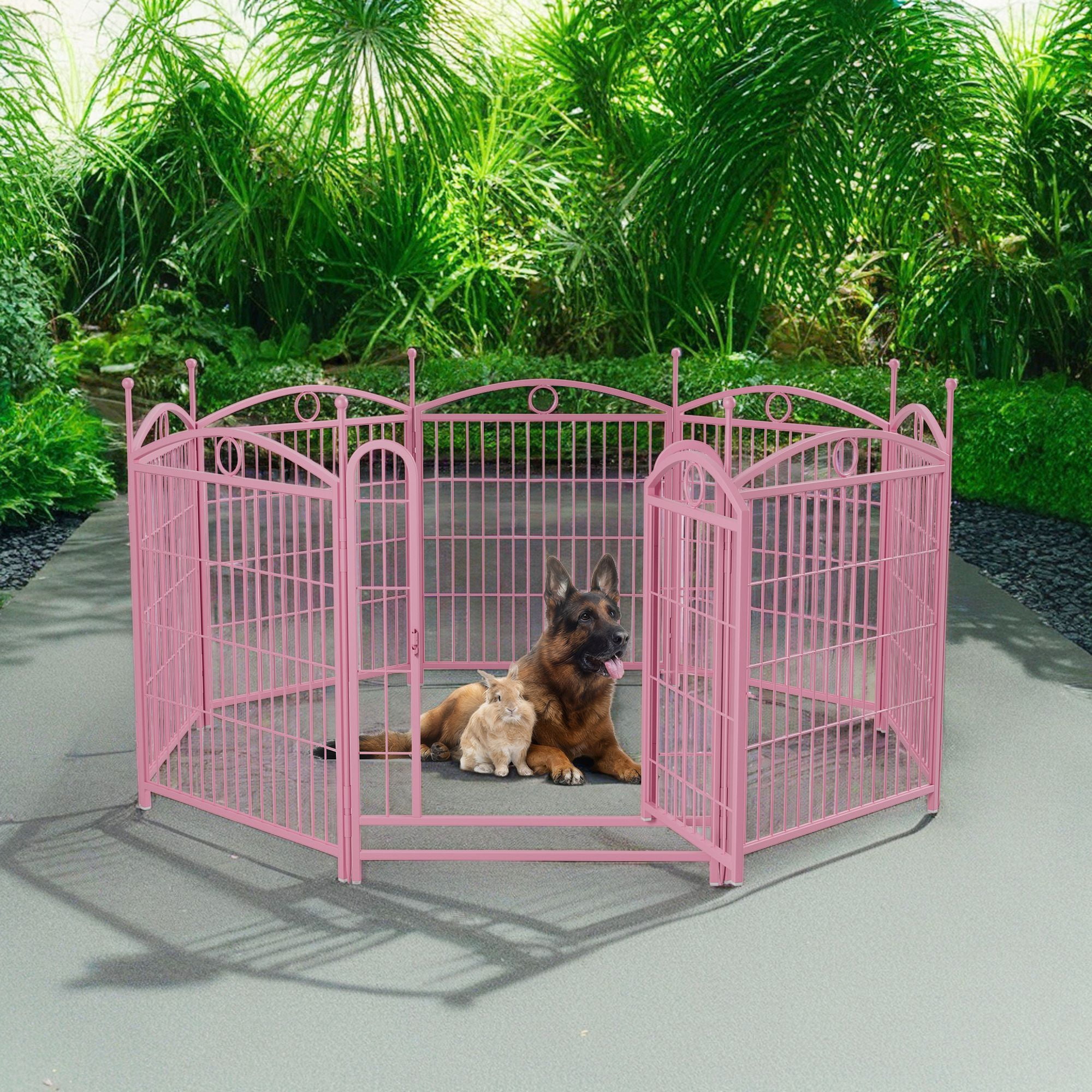 Pefilos Dog Playpen for Indoor, Yard, RV Camping, 32" 8 Panels Dog Fence for Puppy and Small Dogs, Outdoor Foldable Pet Exercise Pen with Doors, Pink