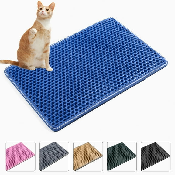 Pefilos Double Layer Anti Tracking Waterproof Cat Litter Trapping Mat Blue