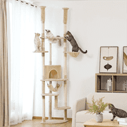 Pefilos Floor to Ceiling Cat Tree for Indoor 92.9"-101.6" Height Adjustable Cat Tower Tall Kitty Climbing Play House with Scratching Posts, Cozy Cat Condo, Perches and Large Hammock, Beige