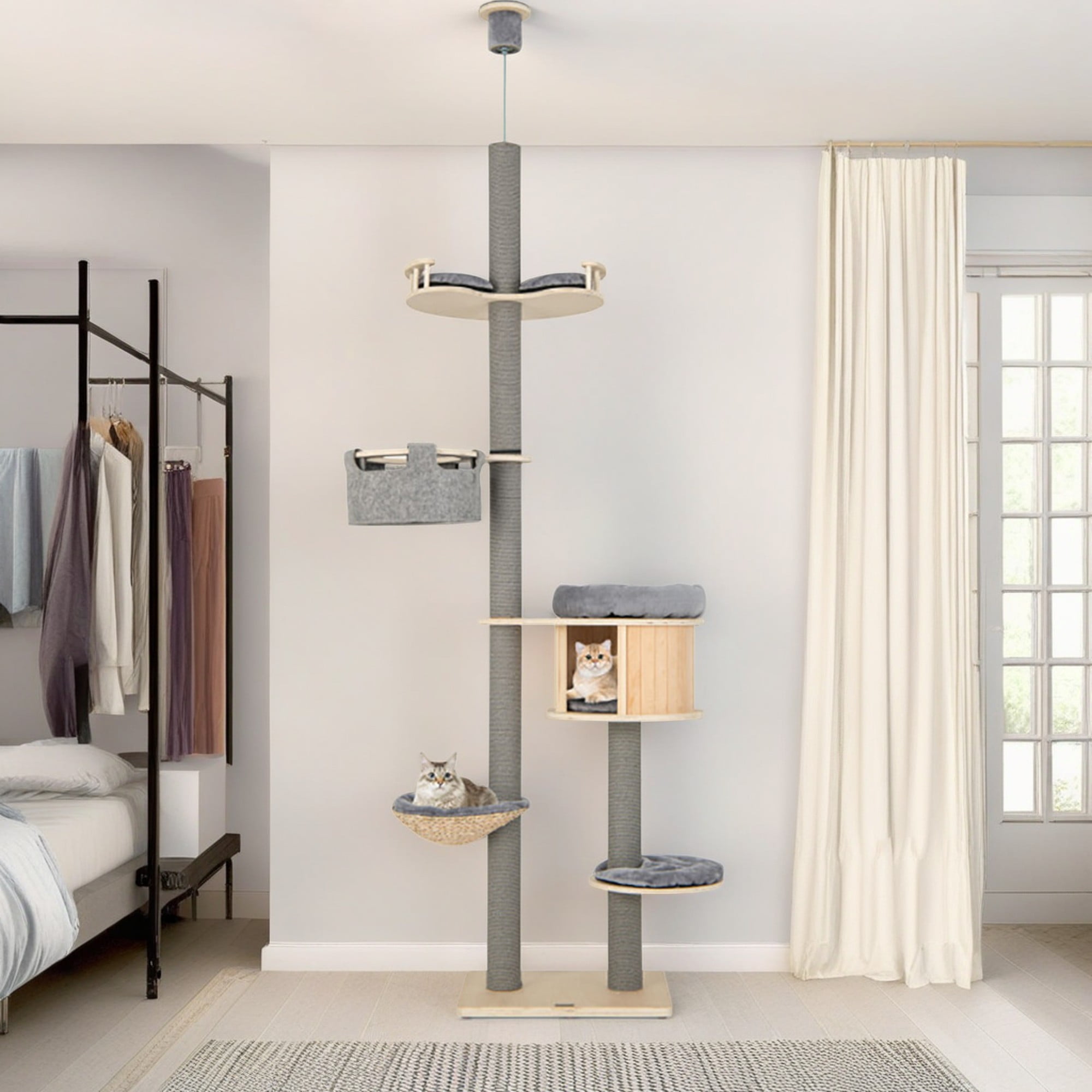 Pefilos Floor to Ceiling Cat Tree Ajustable Height 100"-110", 6 Tiers Tower with Cat Condo Hammock and Sisal Covered Post for Indoor Cats, Gray Pefilos Floor to Ceiling Cat Tree Ajustable Height 100"-110", 6 Tiers Tower with Cat Condo Hammock and Sisal Covered Post for Indoor Cats, Gray