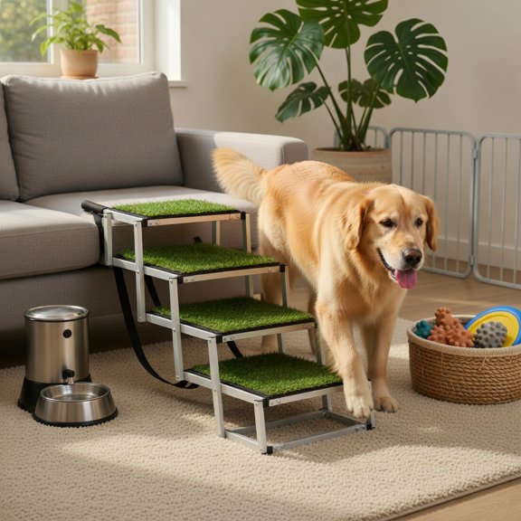 Pefilos Foldable Dog Ramp for Cars & SUVs, Heavy-Duty 250 lb Capacity Pet Stairs with Non-Slip Paw-Tread Surface, Triangular Frame Stability, and Compact Portable Design, Green