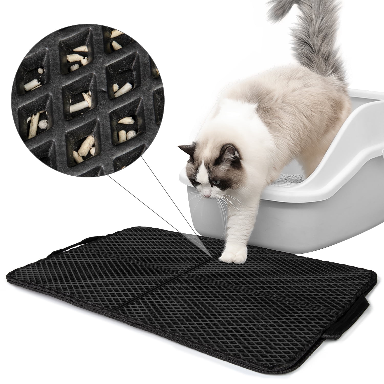 Pefilos Foldable Large Double Layer Cat Litter Trapping Mat with Handles,30" X 23.6", Grey