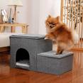 thumbnail image 1 of Pefilos Foldable Pet Stairs 2 Steps for Dogs Puppies, Multi-Functional Dog Stairs Bed with Kennel & Storage Box, Ladder Ramp for Cats Dogs, Gray, 1 of 14