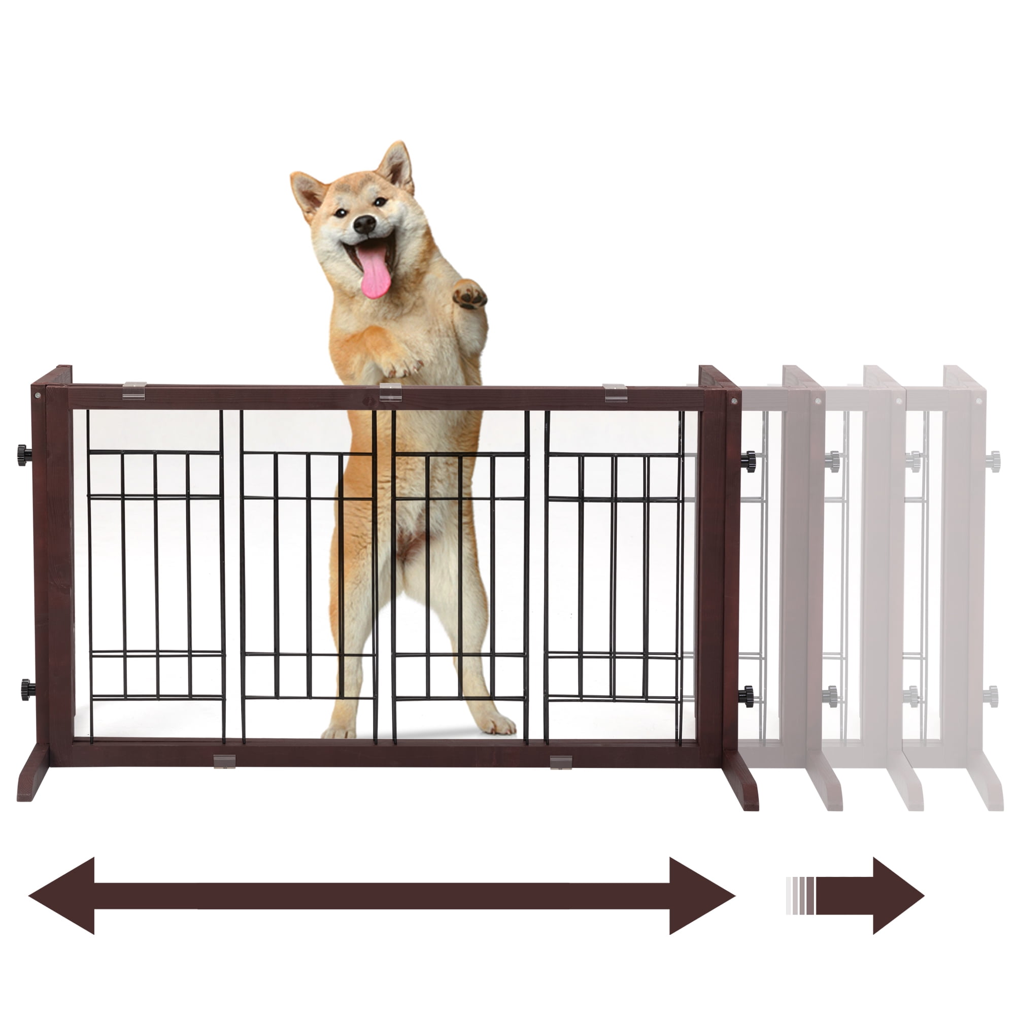 Pefilos Freestanding Dog Gate 38"-71" Adjustable, Wood Pet Gate for Indoor Dogs Fence for Doorways, Stairs, Brown Pefilos Freestanding Dog Gate 38"-71" Adjustable, Wood Pet Gate for Indoor Dogs Fence for Doorways, Stairs, Brown