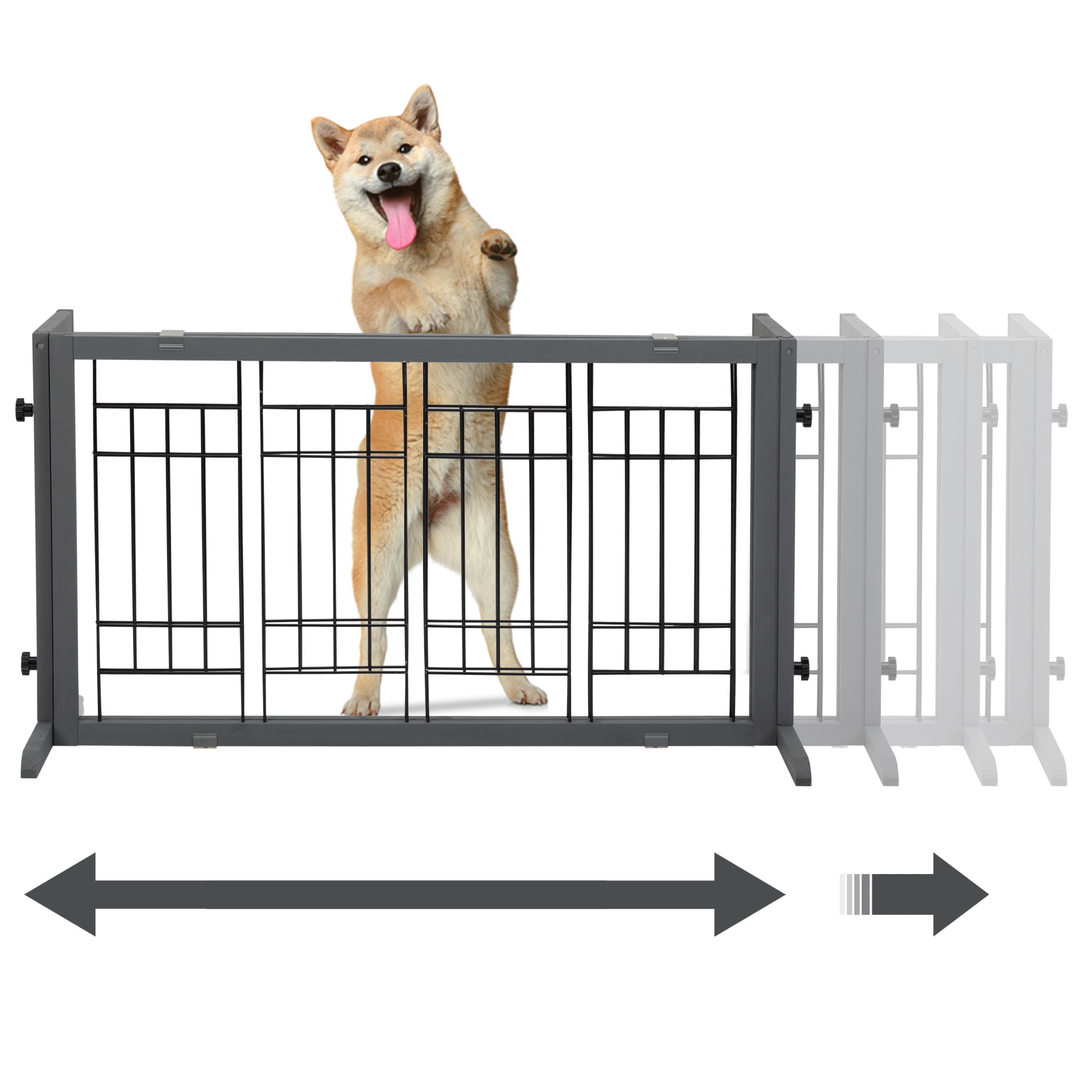 Pefilos Freestanding Dog Gate 38"-71" Adjustable, Wood Pet Gate for Indoor Dogs Fence for Doorways, Stairs, Gray Pefilos Freestanding Dog Gate 38"-71" Adjustable, Wood Pet Gate for Indoor Dogs Fence for Doorways, Stairs, Gray
