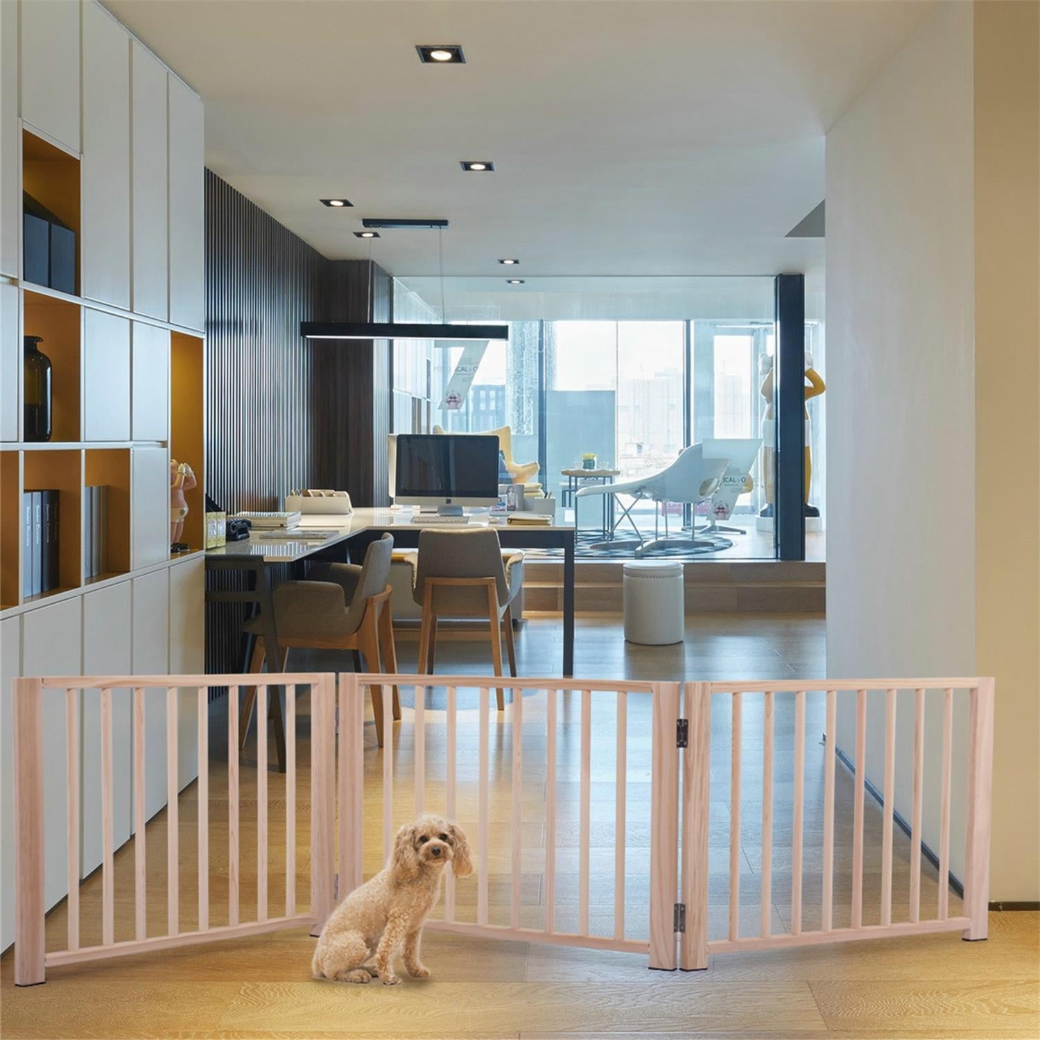 Pefilos Freestanding Pet Dog Gate Foldable 17.5 Inch for House Doorway Stairs Indoor Wooden Dog Fence 3 Panels, Beige Pefilos Freestanding Pet Dog Gate Foldable 17.5 Inch for House Doorway Stairs Indoor Wooden Dog Fence 3 Panels, Beige