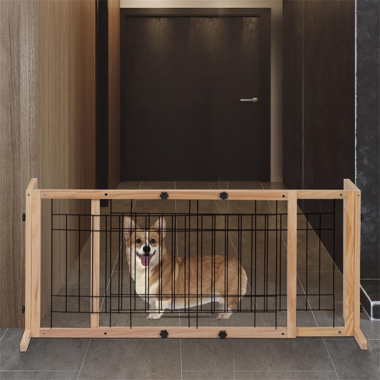 Pefilos Freestanding Pet Gate Adjustable from 40"- 71" Sturdy Solid Wood Dog Gate for Indoor Stairs, Orange