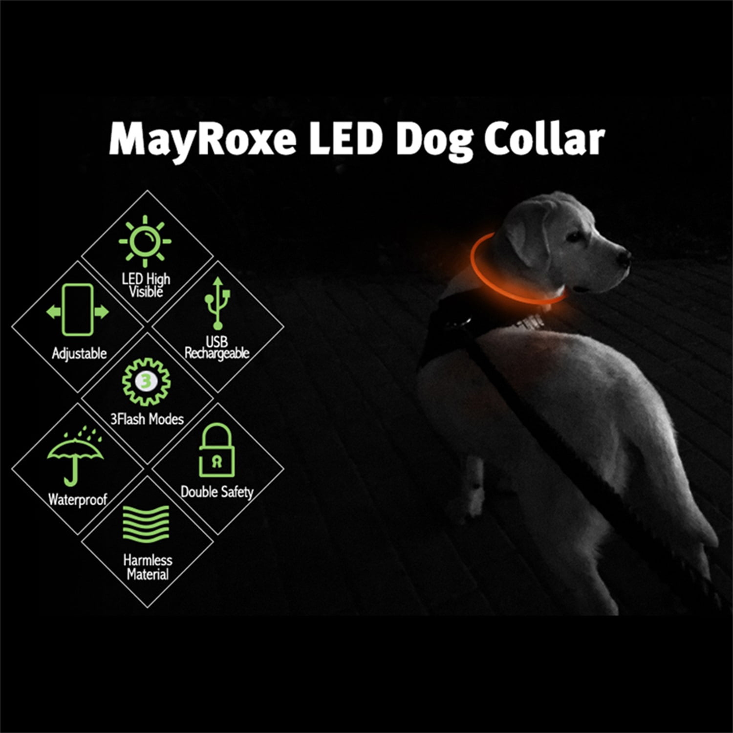 Pefilos Glowing Pet Collar, LED Dog Collar Light - Rechargeable Puppy Collar, TPU Cuttable Flashing Dog Necklace for Small Medium Dogs, Orange