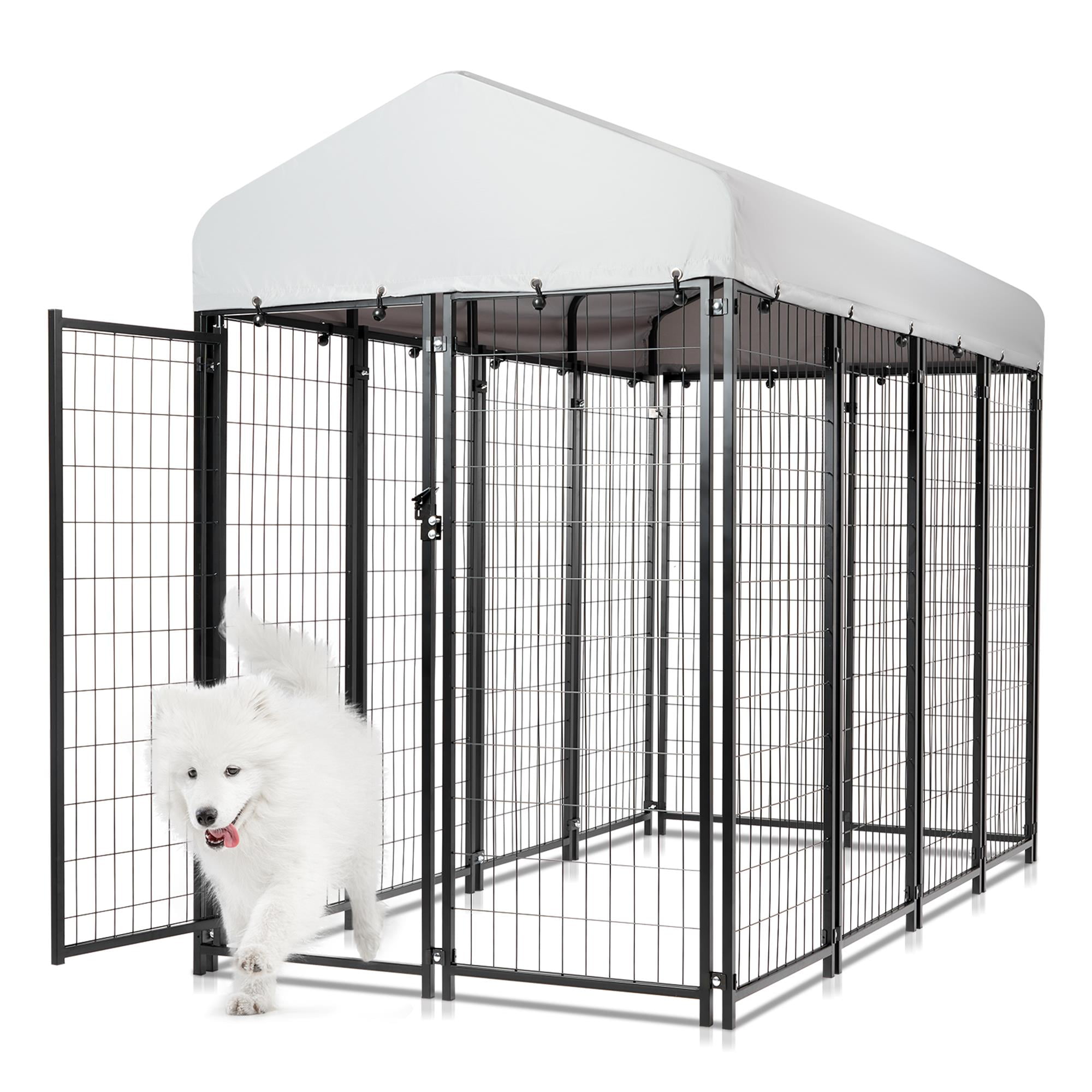 Large Black Steel Outdoor Dog Kennel with Waterproof Cover