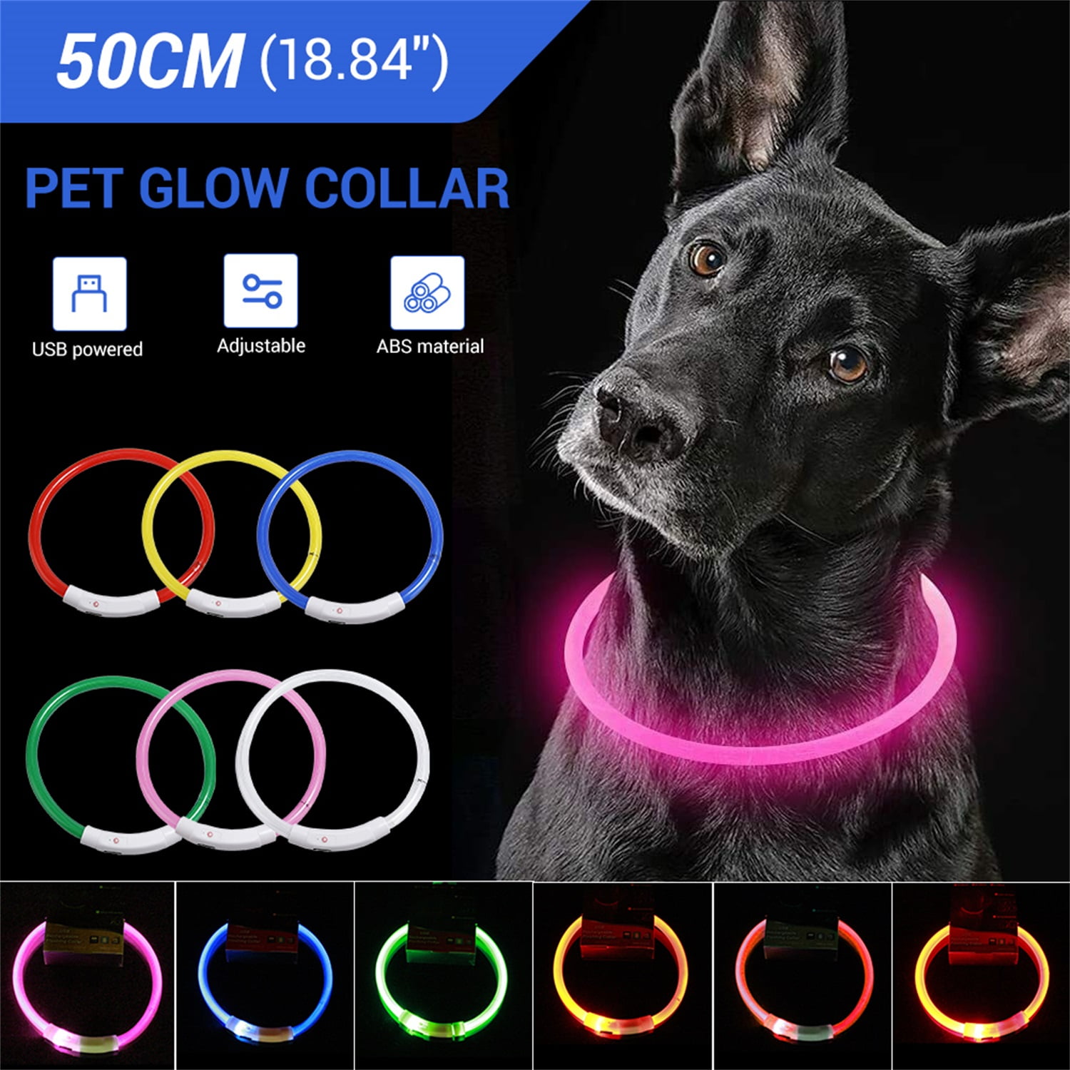 Pefilos LED PET Dog Collar USB RECHARGEABLE COLLAR 6 Colors Available Puppy Night Safety Flash, Pink Pefilos LED PET Dog Collar USB RECHARGEABLE COLLAR 6 Colors Available Puppy Night Safety Flash, Pink