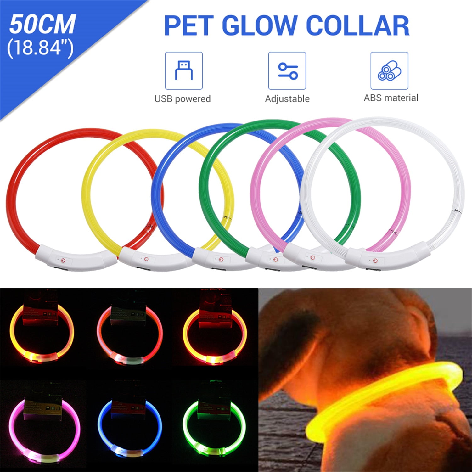 Pefilos LED PET Dog Collar USB RECHARGEABLE COLLAR 6 Colors Available Puppy Night Safety Flash, Yellow Pefilos LED PET Dog Collar USB RECHARGEABLE COLLAR 6 Colors Available Puppy Night Safety Flash, Yellow