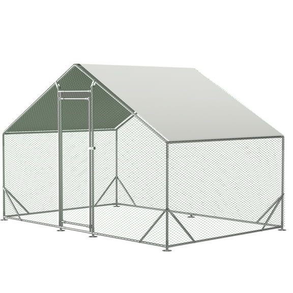 Pefilos Large Metal Chicken Coop Upgrade 3-Supporting Wire Mesh Chicken Run,Chicken Pen with Water-Resident and Anti-UV Cover,Duck Rabbit House Dog Kennels Outdoor, Silver