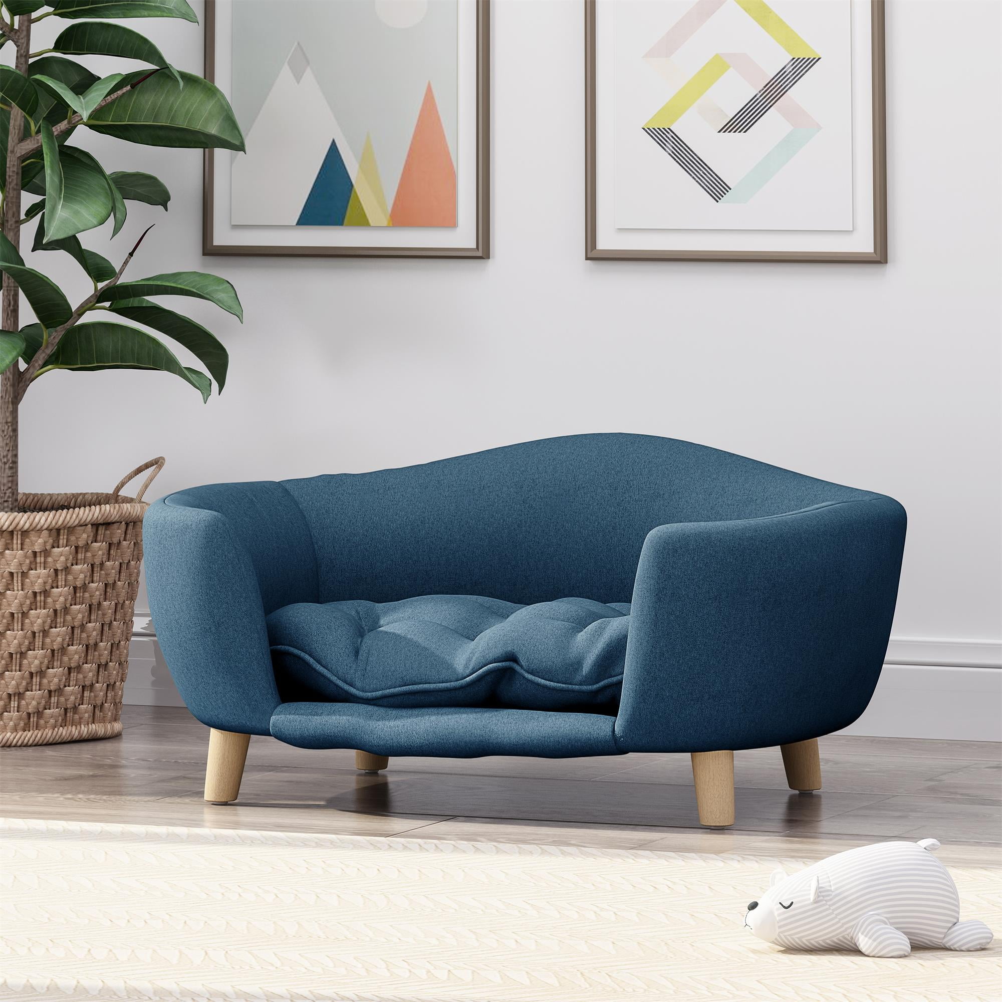 Pefilos Modern Pet Sofa Furniture 30" Wide Low Back Lounging Dog Bed with Removable Mattress Cover, Blue Pefilos Modern Pet Sofa Furniture 30" Wide Low Back Lounging Dog Bed with Removable Mattress Cover, Blue