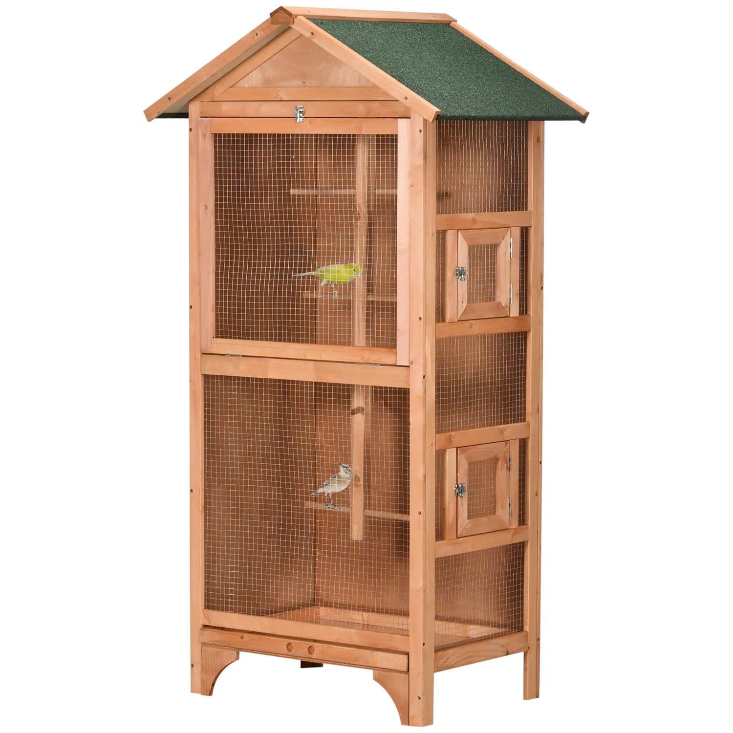 Pefilos Outdoor Bird Aviary, 60" Wooden Birdcage with Removable Bottom Tray and 4 Perch, Ideal for Finches, Parakeet, Orange