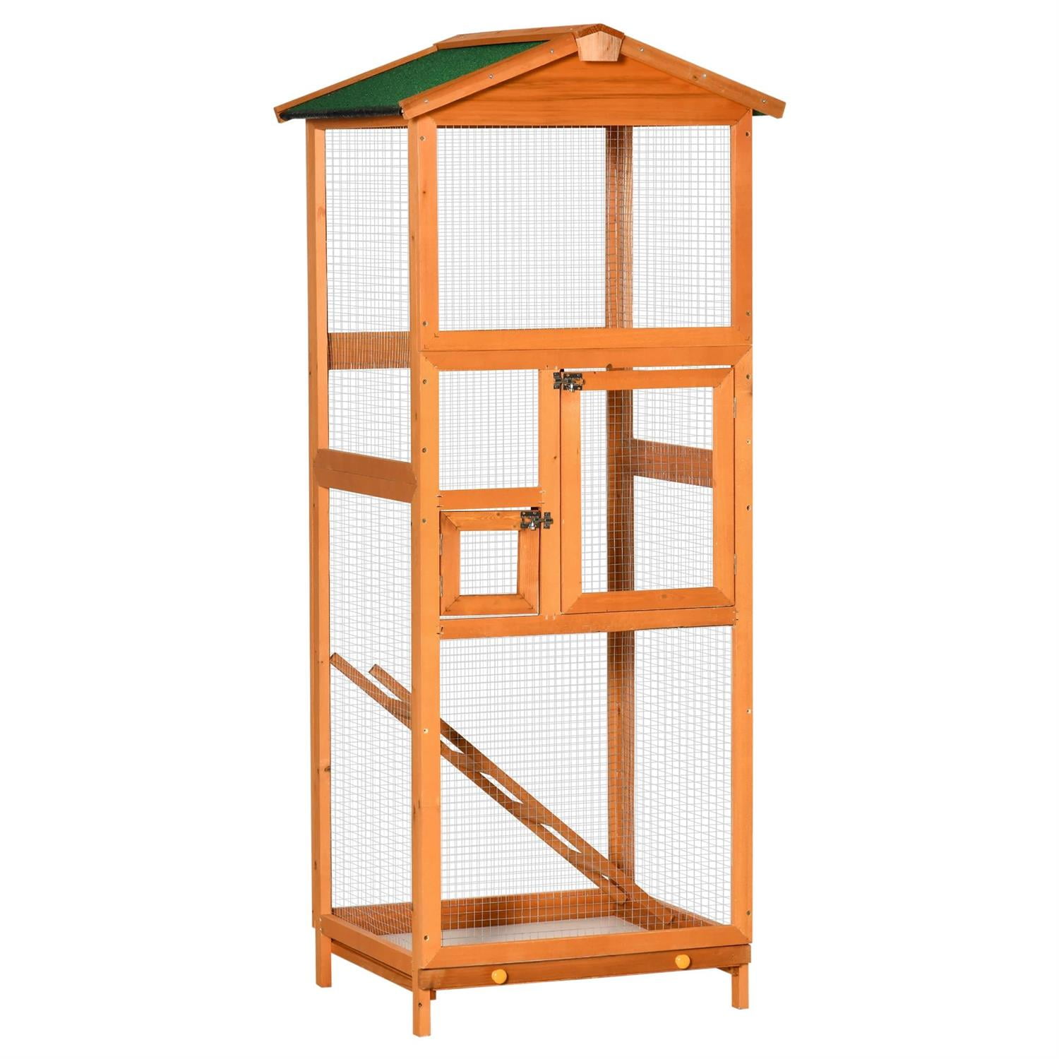 Pefilos Outdoor Bird Aviary, 65" Wooden Birdcage with Pull Out Tray 2 Doors, Ideal for Small Birds, Finches, Orange