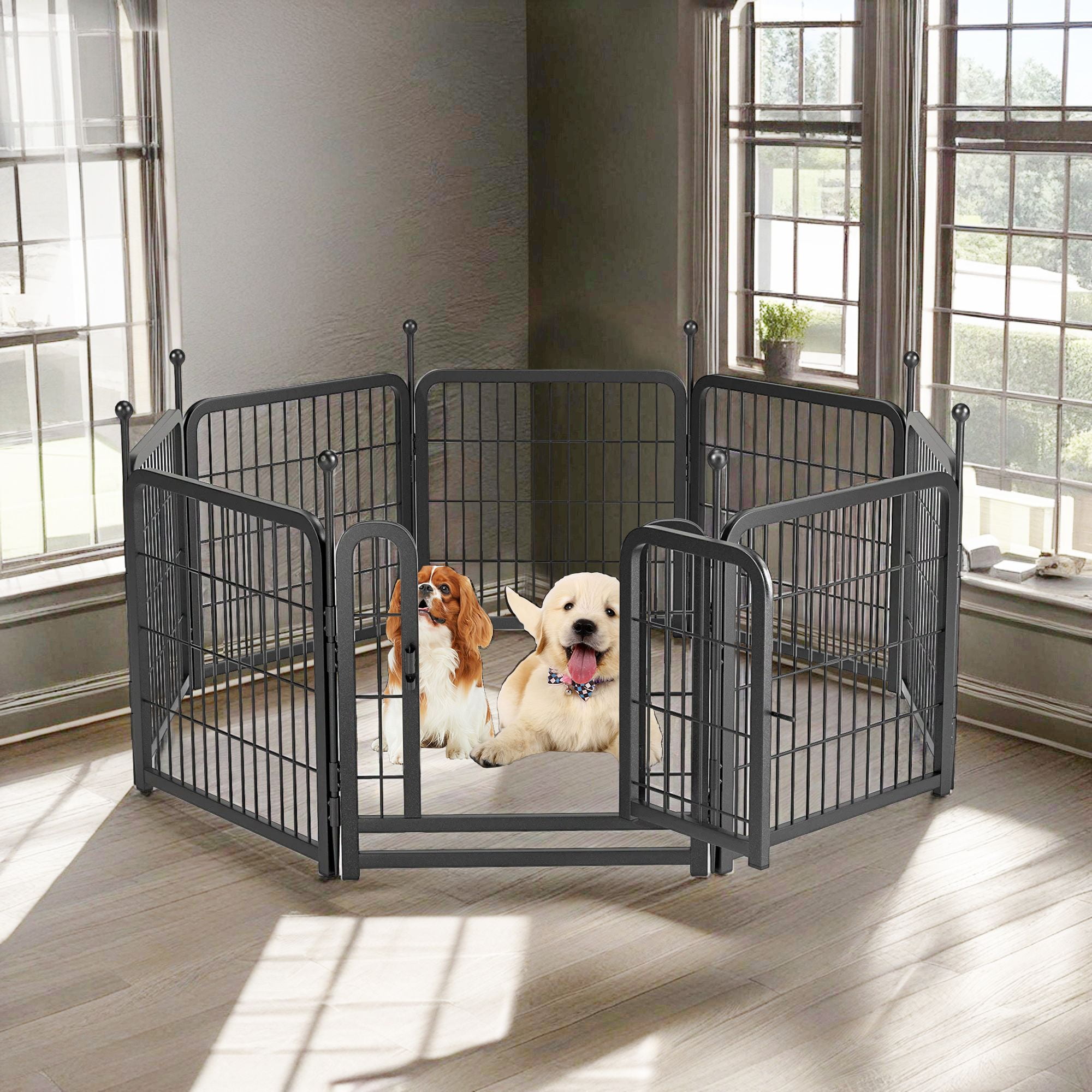 Pefilos Outdoor Dog Playpen 24" 8 Panels Indoor Dog Fence Metal Dog Pen Heavy Duty Pet Puppy Exercise Pen for RV Camping Garden Yard, Black