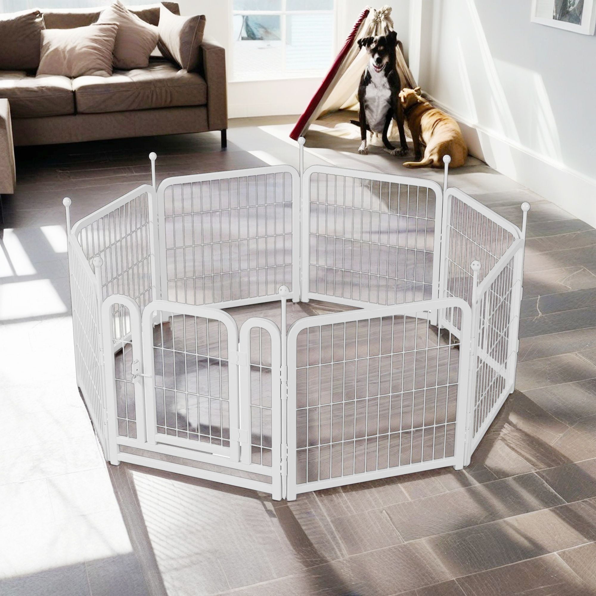 Pefilos Outdoor Dog Playpen 24" 8 Panels Indoor Dog Fence Metal Dog Pen Heavy Duty Pet Puppy Exercise Pen for RV Camping Garden Yard, White