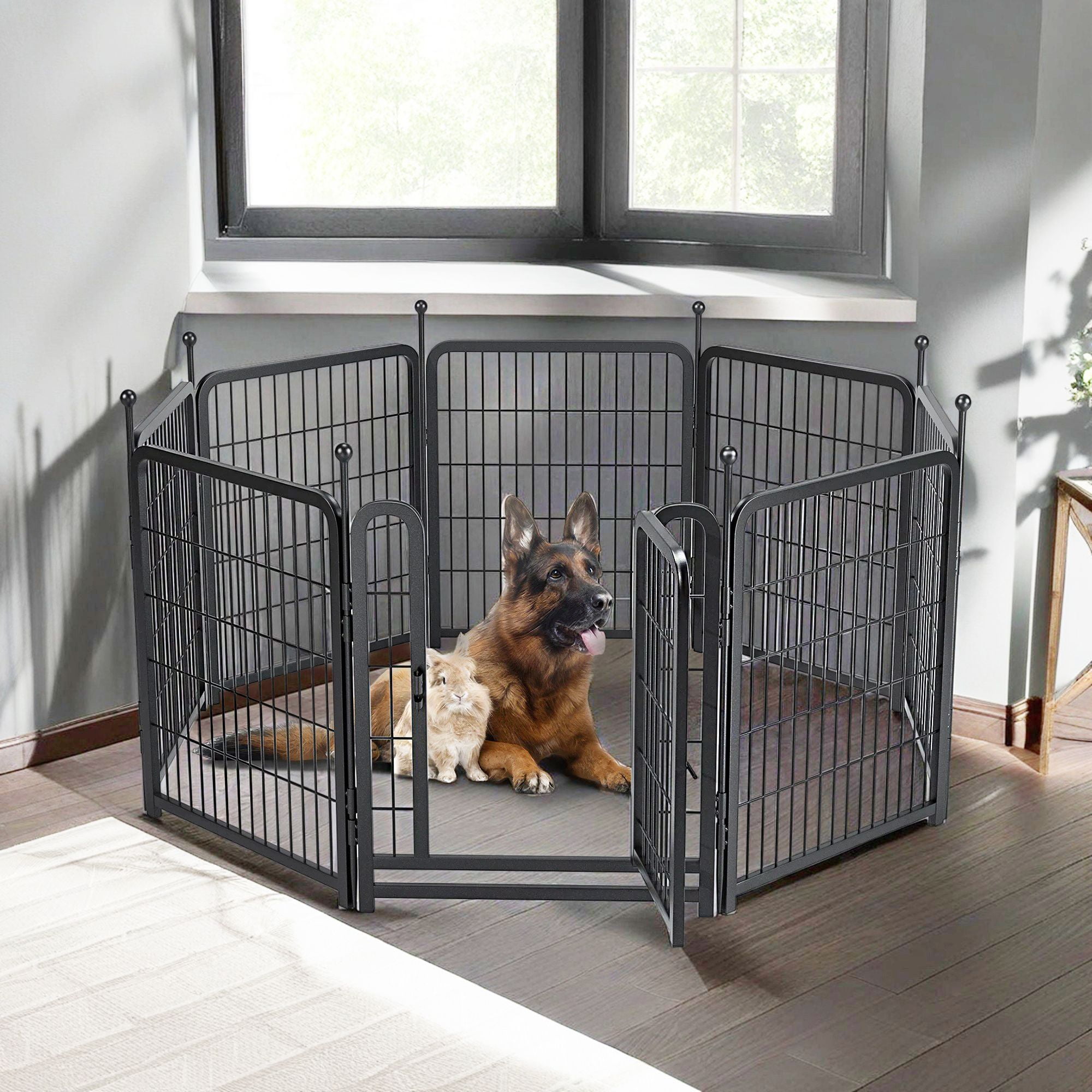 Pefilos Outdoor Dog Playpen 31.7" 8 Panels Indoor Dog Fence Metal Dog Pen Heavy Duty Pet Puppy Exercise Pen for RV Camping Garden Yard, Black