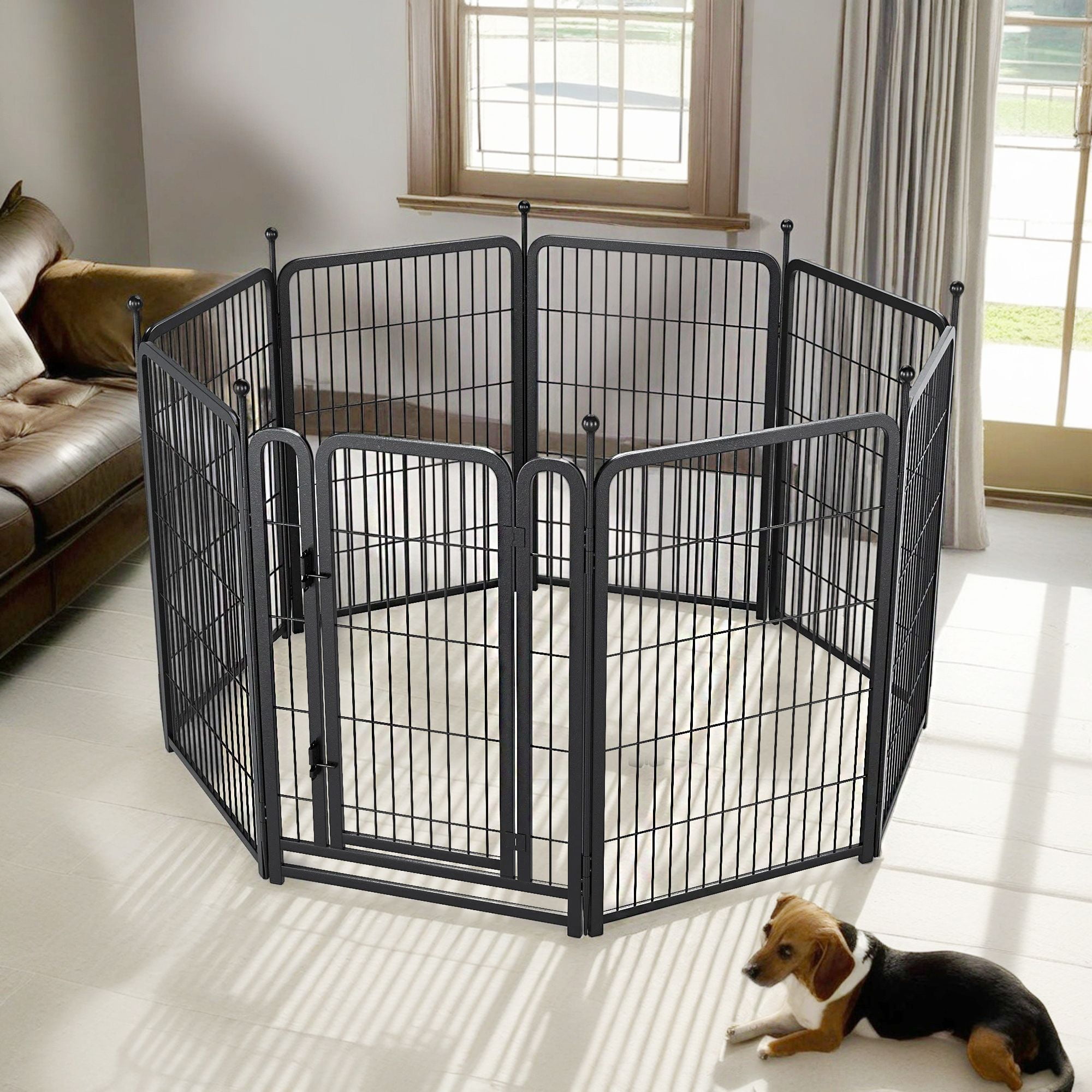 Pefilos Outdoor Dog Playpen 40" 8 Panels Indoor Dog Fence Metal Dog Pen Heavy Duty Pet Puppy Exercise Pen for RV Camping Garden Yard, Black