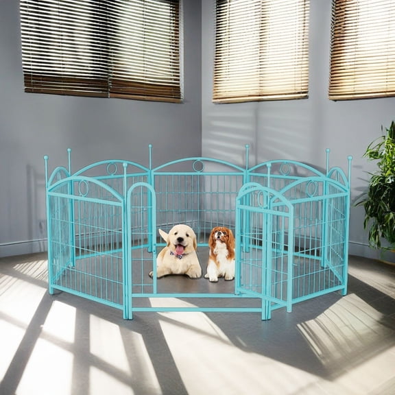 Pefilos Outdoor Dog Playpen with Doors, 24" 8 Panels Indoor Dog Fence Metal Dog Pen Pet Puppy Exercise Pen for RV Camping Garden Yard, Blue