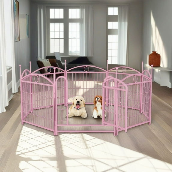 Pefilos Outdoor Dog Playpen with Doors, 24" 8 Panels Indoor Dog Fence Metal Dog Pen Pet Puppy Exercise Pen for RV Camping Garden Yard, Pink