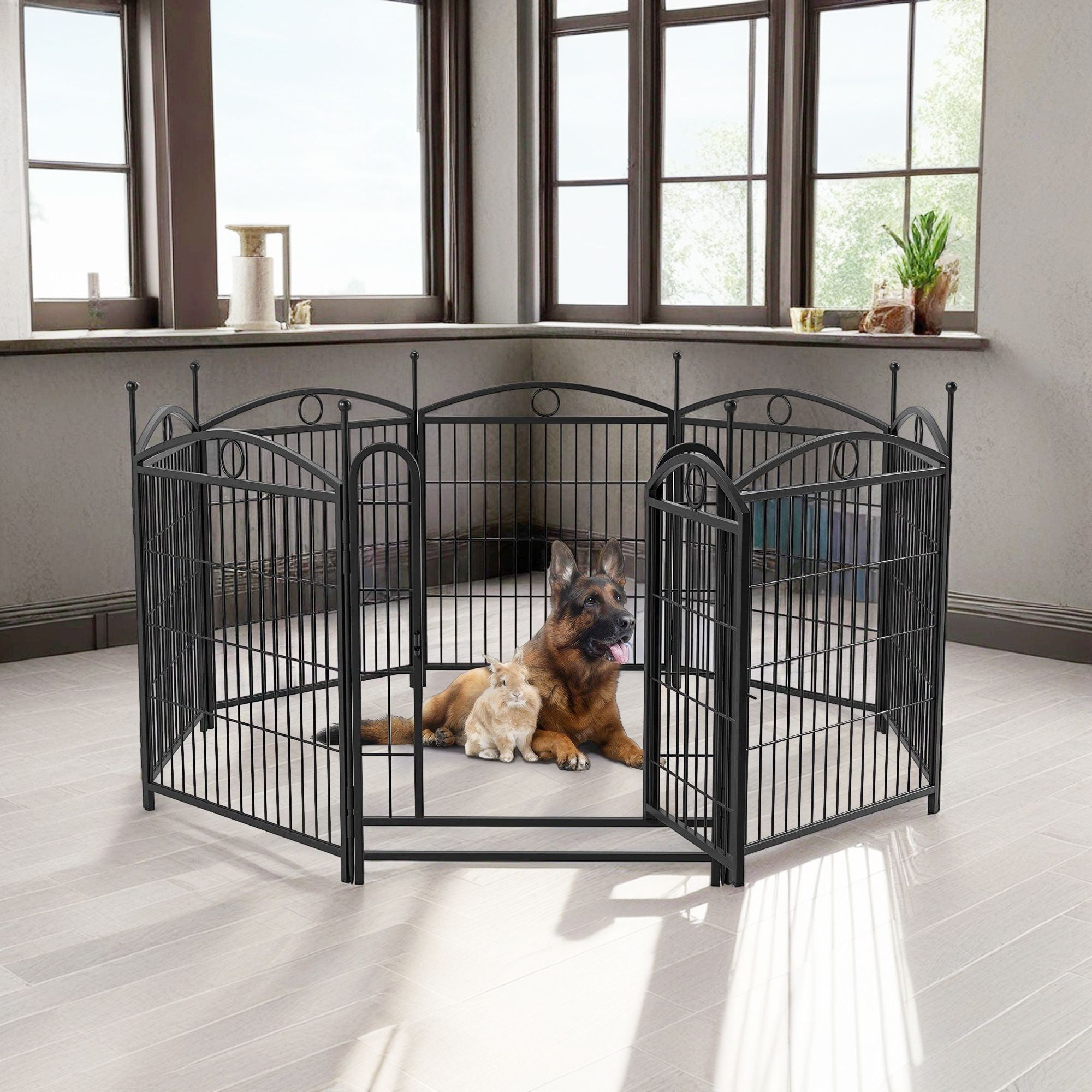 Pefilos Outdoor Dog Playpen with Doors, 32" 8 Panels Indoor Dog Fence Metal Dog Pen Pet Puppy Exercise Pen for RV Camping Garden Yard, Black