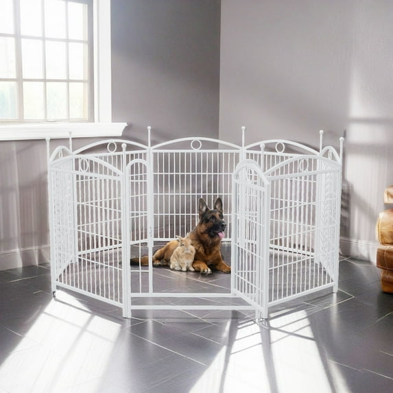 Pefilos Outdoor Dog Playpen with Doors, 32" 8 Panels Indoor Dog Fence Metal Dog Pen Pet Puppy Exercise Pen for RV Camping Garden Yard, White