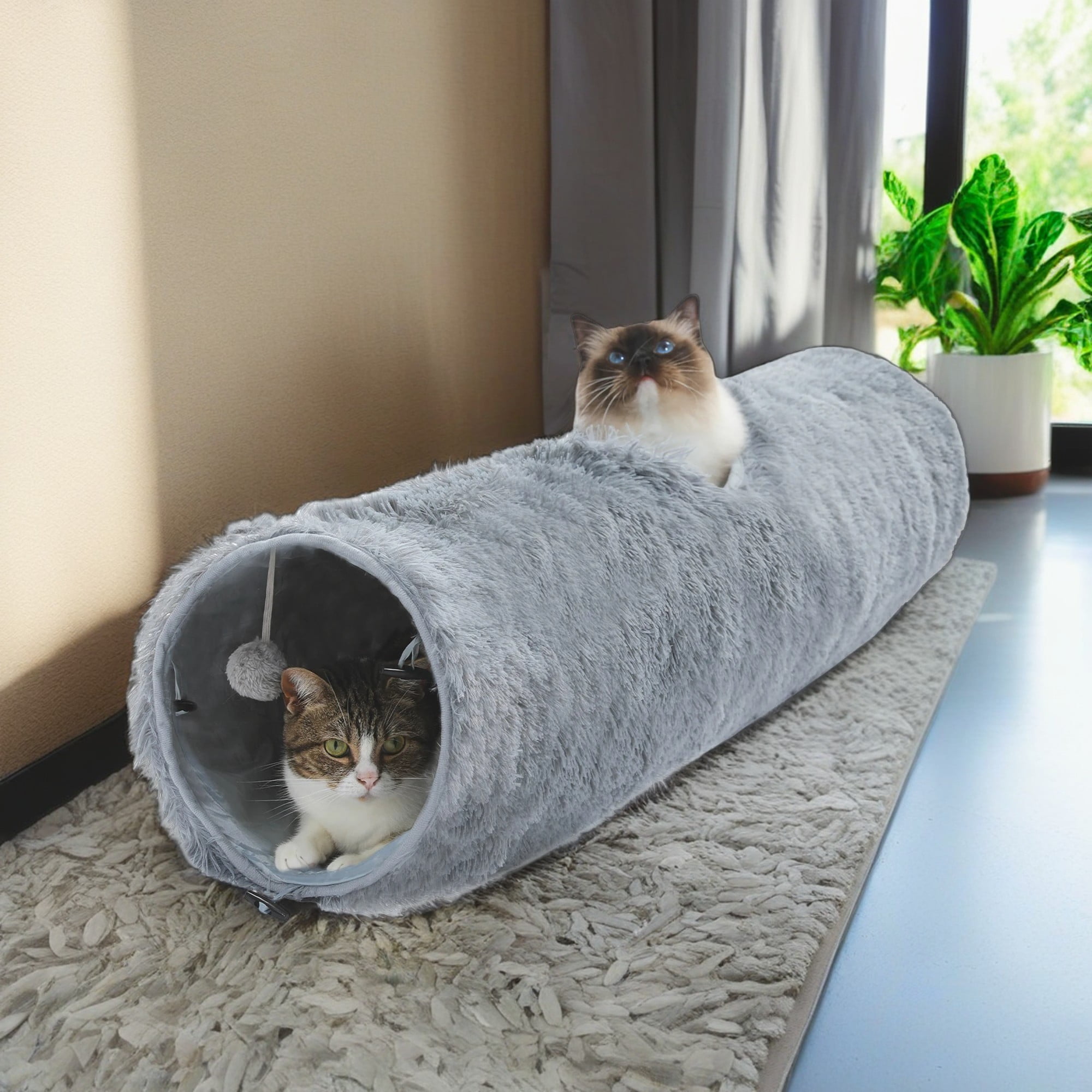 Pefilos 45" Pet Cat Tunnel for Adult Cats, Collapsible Tube Cat Tunnels Toys for Indoor Cats, Kitten Kitty Tunnel with Peek Hole, Ball, Gray Pefilos 45" Pet Cat Tunnel for Adult Cats, Collapsible Tube Cat Tunnels Toys for Indoor Cats, Kitten Kitty Tunnel with Peek Hole, Ball, Gray