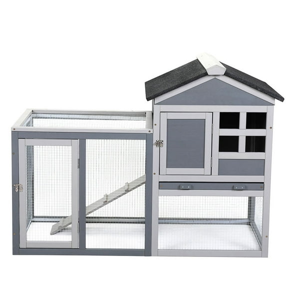 Pefilos Rabbit Hutch Large Indoor Pet House Bunny Cage with Pull Out Tray , Gray
