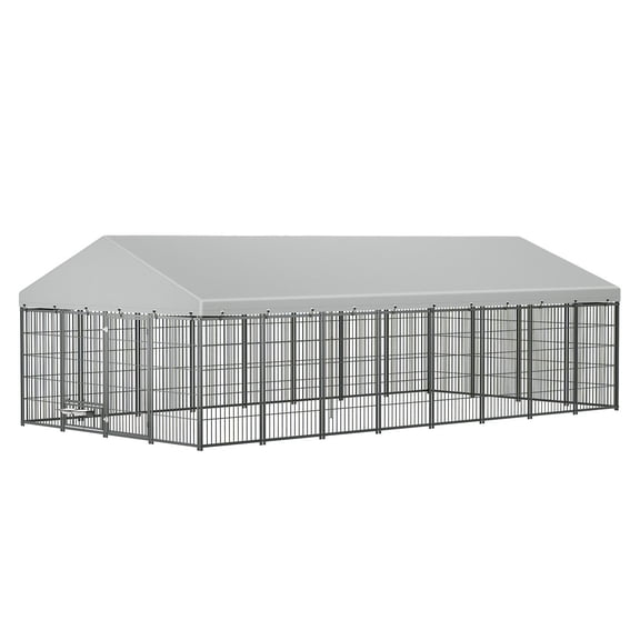 Pefilos Rust-Resistant 18.9x9.61x6.23FT Dog Kennel, Metal Pet Enclosure with Roof, Backyard Safe Pen & Coop Fence, Black