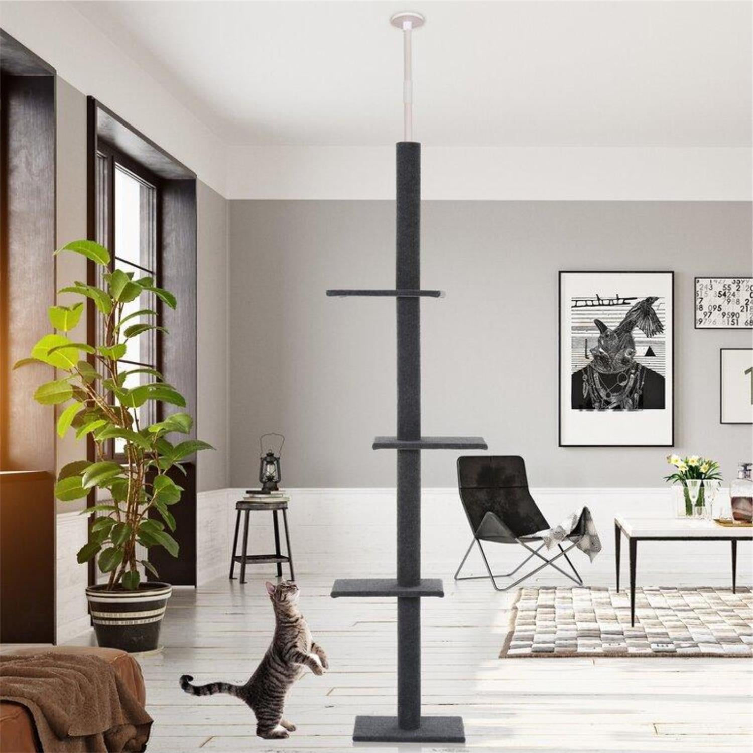 Pefilos Three Tier Cat Tower for Indoor Cats Floor-to-Ceiling Cat Tree Cat Climbing Tree Modern Cat Tree Tower 9 Feet (Adjustable 90"-108" Tall), Gray Pefilos Three Tier Cat Tower for Indoor Cats Floor-to-Ceiling Cat Tree Cat Climbing Tree Modern Cat Tree Tower 9 Feet (Adjustable 90"-108" Tall), Gray