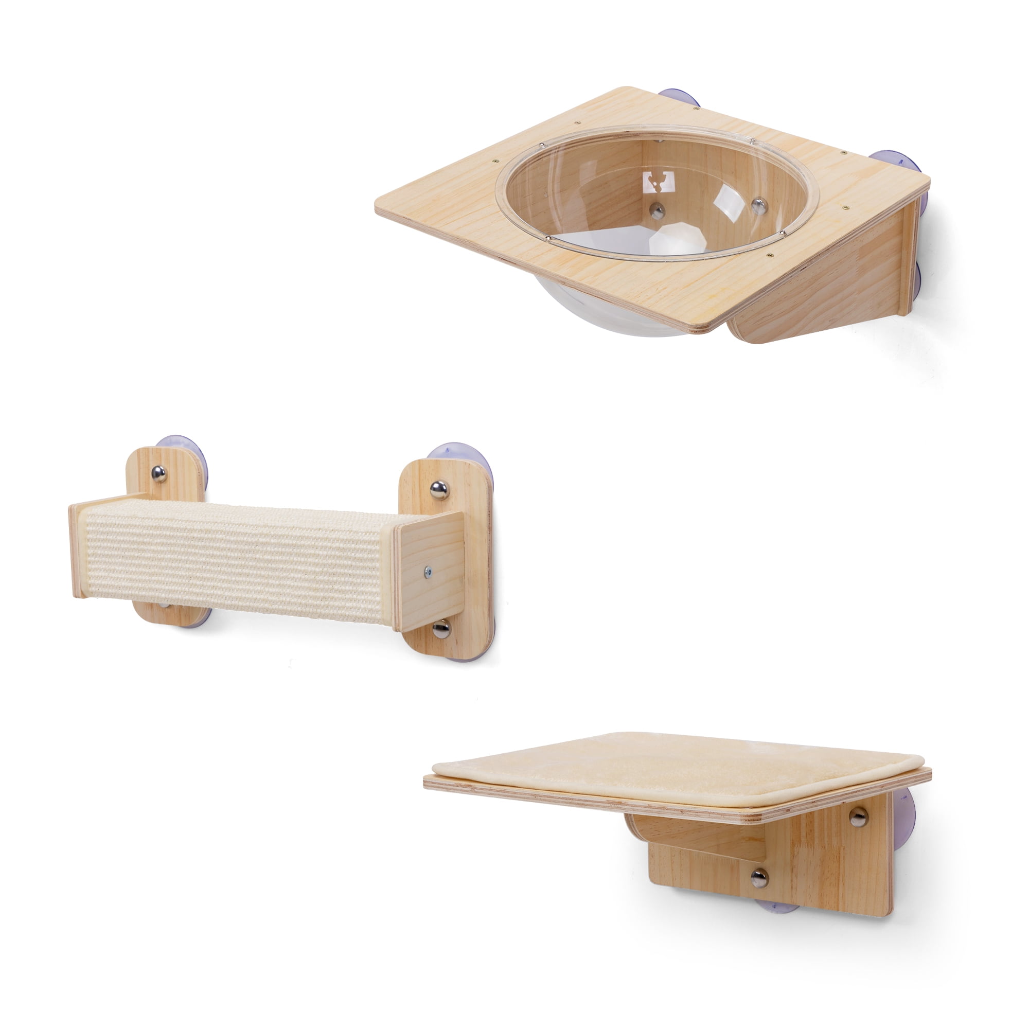 Pefilos Wall Mounted Cat Tree for Indoor Cats with Capsule Bed, Cushioned Shelf, Scratcher, Cat Wall Shelves and Perches Set of 3, Beige Pefilos Wall Mounted Cat Tree for Indoor Cats with Capsule Bed, Cushioned Shelf, Scratcher, Cat Wall Shelves and Perches Set of 3, Beige