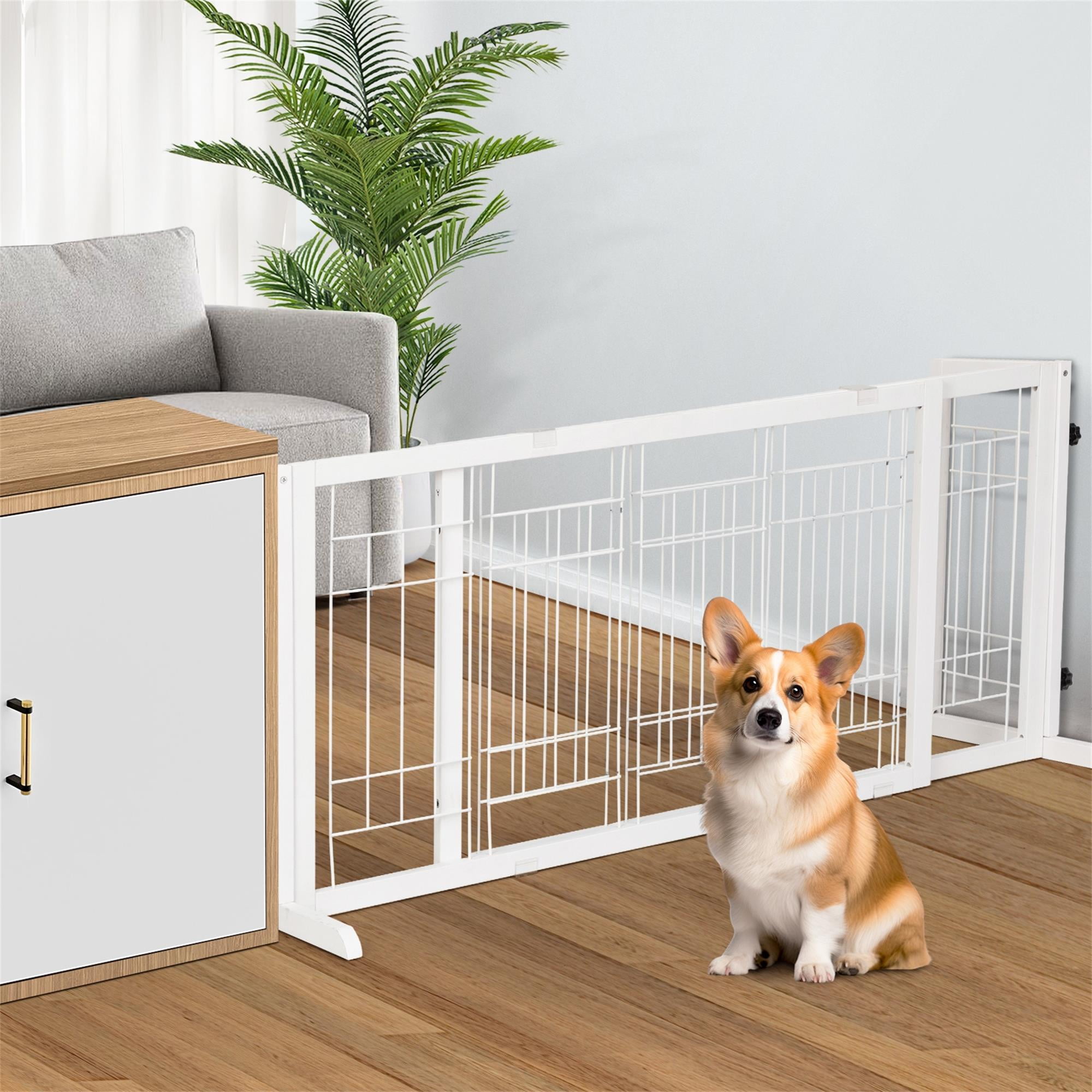 Pefilos Wood Freestanding Pet Gate, Adjustable Wide from 38"-71" Pet Gate, Detachable Pet Playpen for Indoor Dogs, Cats, Furry Animals, White Pefilos Wood Freestanding Pet Gate, Adjustable Wide from 38"-71" Pet Gate, Detachable Pet Playpen for Indoor Dogs, Cats, Furry Animals, White