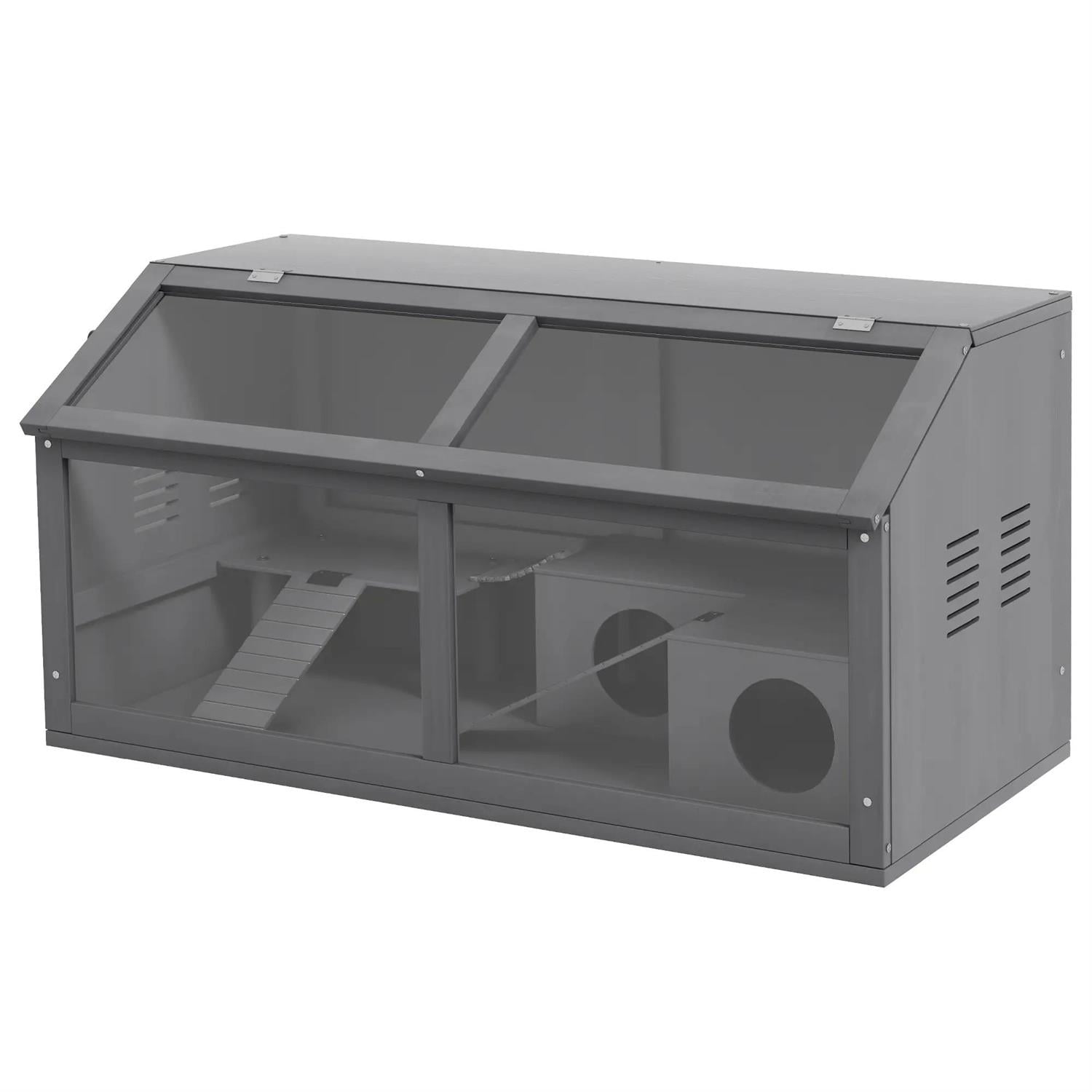 Pefilos Wooden Hamster Cage with Suspension Bridge, Ladders, Seesaws, Water Bottle, Small Animal Cage for Syrian Hamsters Degus or Other Similar, Gray