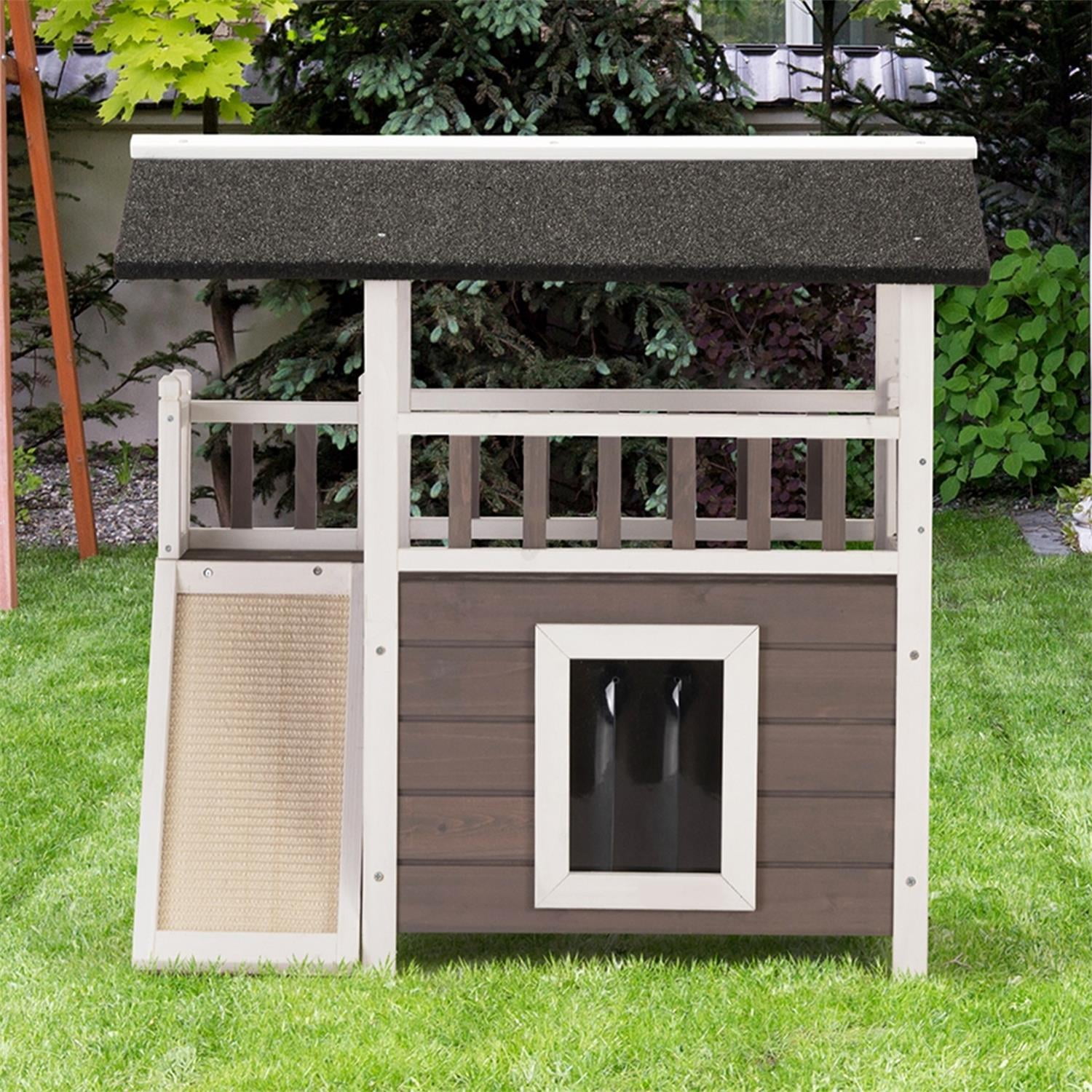 Pefilos Wooden Pet Dog House Outdoor and Indoor,Feral with Stairs for Dogs Pefilos Wooden Pet Dog House Outdoor and Indoor,Feral with Stairs for Dogs
