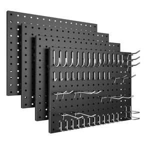Peg Board, 4 Pack Metal Pegboard Panels with 50 Hooks, Black Pegboards Wall Organizer, Heavy Duty Peg Board for Walls Home, Garage Tool Storage, Office Organization, Craft Room, Kitchen