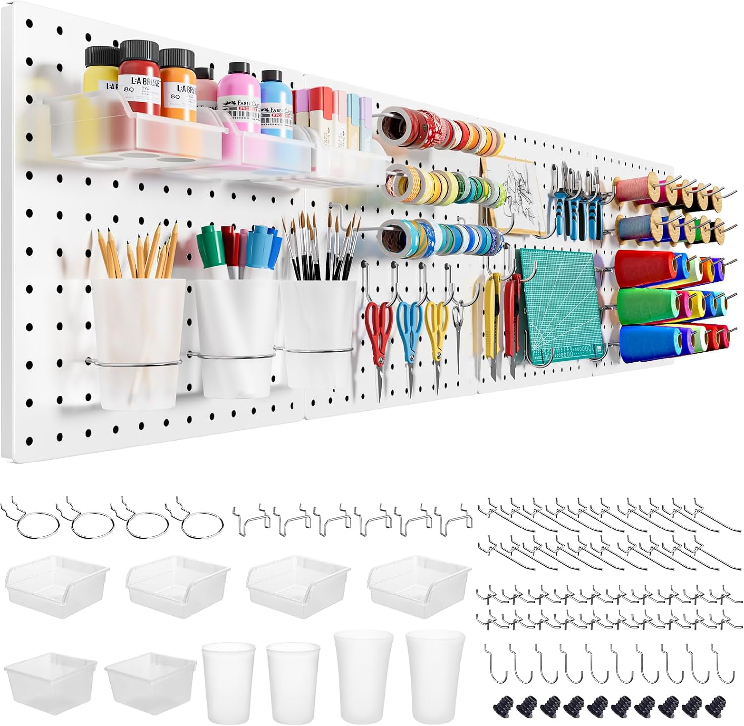 20-Pack White Pegboard Clips - Metal Organizer Hooks For Wall Display & Storage In Home, Office & Craft Rooms